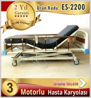 Üç motorlu asansörlü hasta yatağı